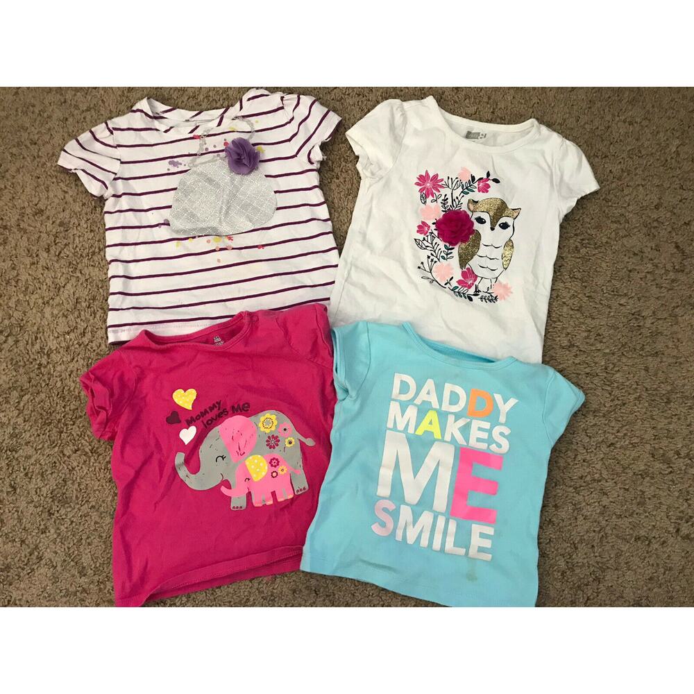 Lot of 4 Sparkle Floral Appliqué Daddy Mommy Heart Girls Short Sleeve Top 24M 2T